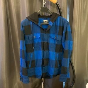 Express Blue / Black Plaid Flannel Hoodie XL